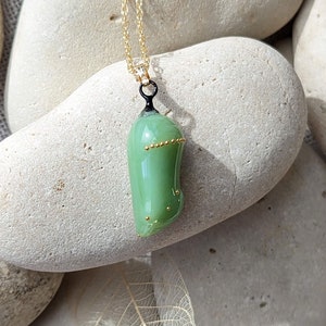 Monarch Chrysalis pendant, 24k gold and artisan glass. A gift with meaning! Monarch Chrysalis necklace—Monarch butterfly jewelry