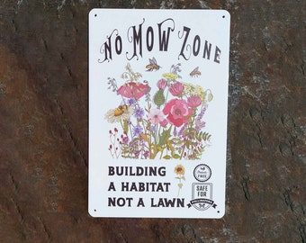 No Mow Pollinator Protection Plant Sign - Garden Conservation Decor, Aluminum, 7.9" x 11.8"-Pesticide Free Garden Decor Eco-friendly Message