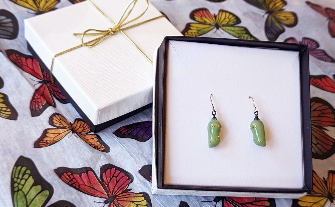 Art Glass and 24k Gold Monarch Chrysalis Earrings Etsy