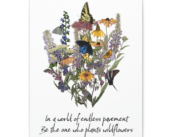 Naturalist Butterfly Garden Canvas Print, Native Plants, Swallowtail, Ecology, Conservation, Positivity, Save the Bees, garden gift, NO AI!