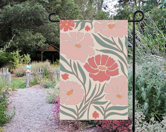 Boho Flower Market Botanical Garden Flag House Banner, 12" x 18" Flower Market Gardener, Matisse Style Contemporary Design.  4 choices!