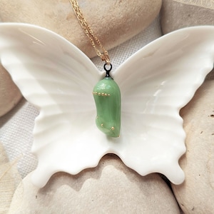 Handmade Monarch Chrysalis Necklace with 24k Gold Unique Butterfly Jewelry for Nature Lovers Artistic Gift Save the Monarch Eco Message image 3
