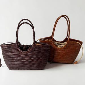 Genuine Leather Woven Tote Bag, Handwoven Shoulder Bag, Women's Everyday Commuter Handbag