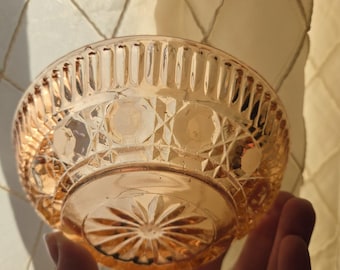 Indiana Glass Windsor Pink Glass Candy Bowl Dish 80s Cottage Vintage Romantic