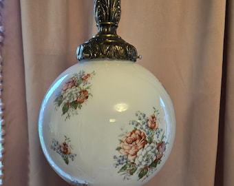 Vintage Victorian Revival Hanging Brass Fixture Milk Glass Globe Pendant Light