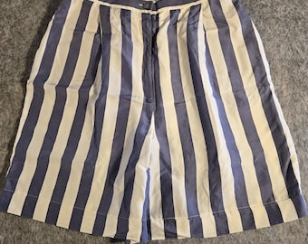 Pantaloncini a righe vintage anni '90 in 100% seta, stile nautico, taglia 12
