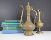 Large Brass Coffee Pot Vintage Tall Indian Moroccan Turkish Style Etched Brass Tea or Coffee Serving Pot Travel Home Decor