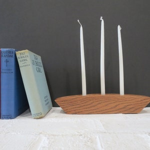 Mid Century Candelabra // Vintage Carved Wooden Candle Holder Centerpiece Danish Modern, Host Gift Idea Mod Minimalist Small-Taper Size