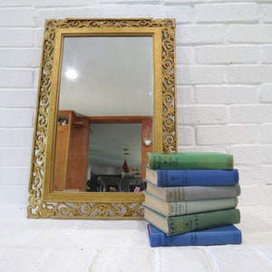 Vintage Molded Plastic Mirror // Ornate Gold Scroll Plastic Framed Wall Hanging Mirror Victorian Hollywood Regency Vanity Bathroom Glam