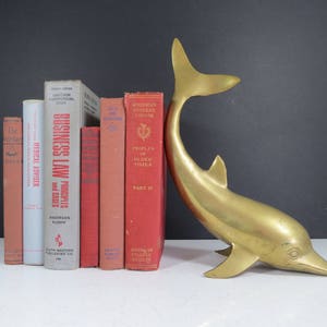 Large Brass Dolphin Figurine // Vintage Mid Century Modern Paperweight Gold Desk Decoration Nautical Home Decor Coastal Beach House Ocean