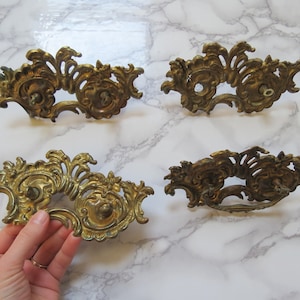 Antique Drawer Plate Collection // Rustic Brass Escutcheon Back Plates Ornate Victorian Edwardian Salvaged Hardware Replacements Set of 4