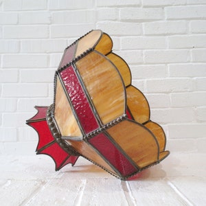 Vintage Stained Glass Lamp Shade // Large Pendant or Table Lamp Shade Red Orange Slag Glass Style Mid Century Lighting Scalloped Shade ONLY