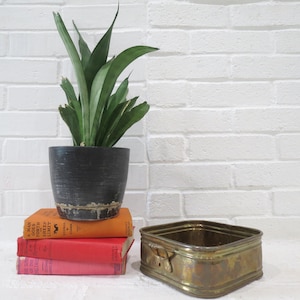 Vintage Brass Planter // Vintage Mid Century Modern Square Brass Basket, Storage Bin Tray, Boho Brass Flower Pot Succulent Garden, India