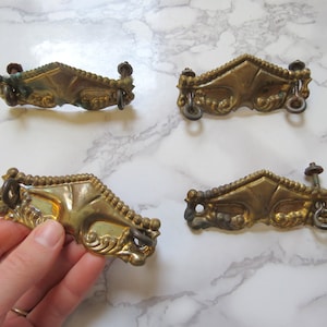 Antique Drawer Escutcheons // Rustic Brass Drawer Back Plates Ornate Victorian Edwardian Salvaged Hardware Replacements Set of 4