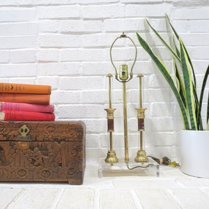 Vintage Lucite and Brass Lamp // Mid Century Table Lamp, Modern Office Lamp, Column Desk Lamp, 1970's Era Sculptural Lighting, Minimalist