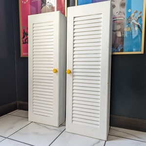 PAIR Vintage Vanity Cabinets // Vintage Wall Mount Medicine Cabinets, Shutter Louvered Door Small Storage Cupboard, Bathroom Storage