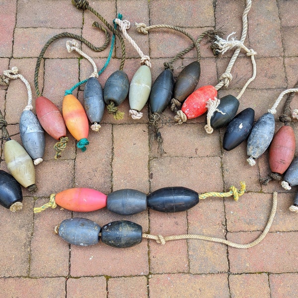 Maine Small Buoys Lot // 22 Piece Retired Lobster Buoys, Nautical Beach House Decor, Lobstering Fishing, Retired Salvaged Toggle Net Floats