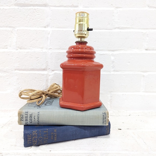 Vintage Orange Glass Lamp // Small Mid Century Modern Glass Lamp, Bedside Reading Lamp, 1970's 1980's Lighting Dusty Orange Bohemian