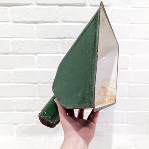 Vintage Enamel Light Shade // Green Angled Sconce or Ceiling Lamp Shade, Green Metal Barn Garage Shop Light Fixture Industrial Salvage
