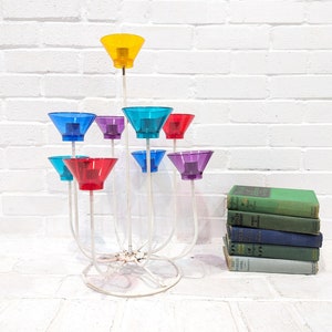 Vintage Danish Modern Candelabra // Colorful Mid Century Oversize Candle Holder Centerpiece, Rainbow Post Modern Laurids Lonberg Inspired