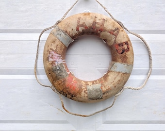 Vintage Life Preserver Ring // Orange Throw Ring Wall Hanging Maine Coast Vintage, New England Beach House Nautical Camp Pool Decor