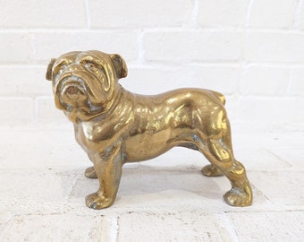 Vintage Brass Bulldog Door Stop // Brass Dog Sculpture Statue Figurine Puppy Dog Knickknack Brass Animal Mid Century Modern Paperweight