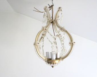 Lámpara de araña de cristal vintage // Lámpara colgante de cristal transparente, estilo rústico elegante, brazos de cristal y cristales dorados para mesa de comedor