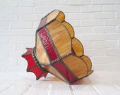 Vintage Stained Glass Lamp Shade Large Pendant or Table Lamp Shade Red Orange Slag Glass Style Mid Century Lighting Scalloped Shade ONLY