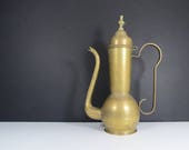 Brass Coffee Pot Vintage Tall Middle Eastern Style Brass Tea or Coffee Serving Pot Travel Home Decor Statement Piece 13 Inch Size