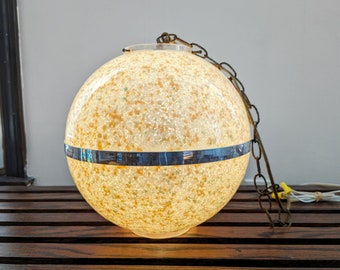 Vintage Sugar Ball Style Light Fixture // Mid Century Modern Encased Gravel Plastic Sugar Grain Orb Pendant Swag Lamp, Hanging Light Kitschy