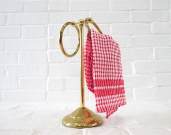 Brass Towel Rack Stand // Tabletop Towel Holder, Gold Metal Guest Towel Bar Rings, Brass Metal, Mid Century Modern Rustic Bathroom Hardware