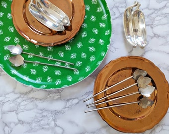 Vintage Sterling Iced Tea Spoons // Set of Six Silver Leaf Sipper Spoons Straws Mexican Silverware Barware Taxco Style 1940's 1950's