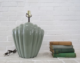 Art Deco Shell Lamp // Vintage Large Heavy Plaster Table Lamp, Postmodern Pastel Seafoam Green, Statement Lighting Sculpture S&M Ind 1983