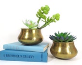 Brass Wall Pockets Set Vintage Brass Hanging or Tabletop Flower Pots, Succulent Containers, Desk Organizers, Bohemian Indoor Planter Gold