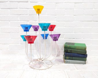 Vintage Danish Modern Candelabra // Colorful Mid Century Oversize Candle Holder Centerpiece, Rainbow Post Modern Laurids Lonberg Inspired