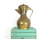 Vintage Brass Dallah Coffee Pot Hammered Brass Urn Genie Pitcher Ewer Teapot Jug, Rustic Travel Decor Vase, Tarnished Patina