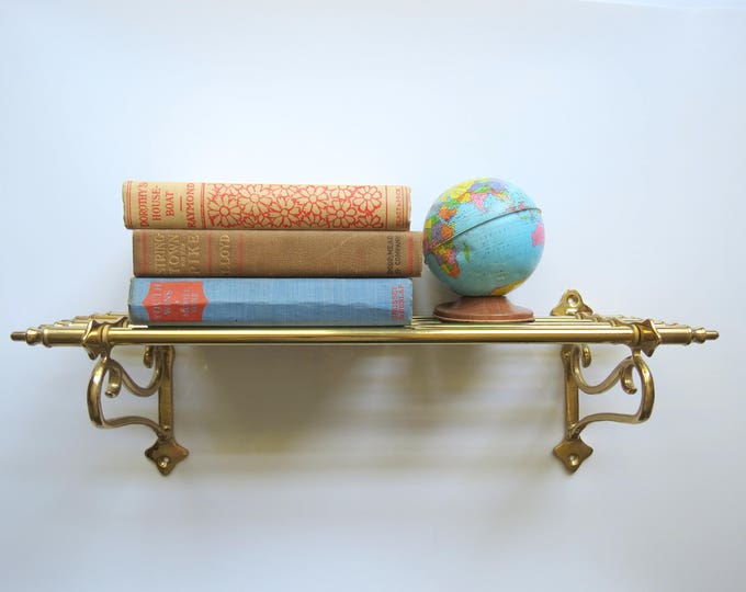Vintage Brass Wall Shelf // Art Nouveau Style Luggage Hat Shelf