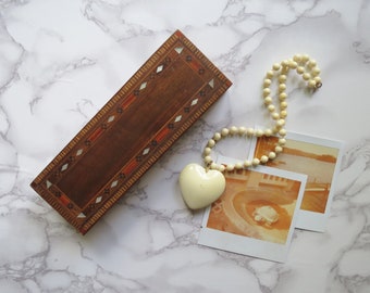 Vintage Wooden Trinket Box // Wooden Jewelry Vanity Dresser Box with Inlaid Geometric Pattern Bohemian Boho Home Decor Gift for Him