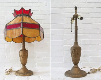 Vintage Cast Metal Table Lamp // Vintage Double-Socket Table Lamp, Antique Art Nouveau Deco Lamp for Stained Glass Shade, Lamp ONLY no shade