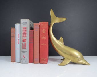 Large Brass Dolphin Figurine // Vintage Mid Century Modern Paperweight Gold Desk Decoration Nautical Home Decor Coastal Beach House Ocean