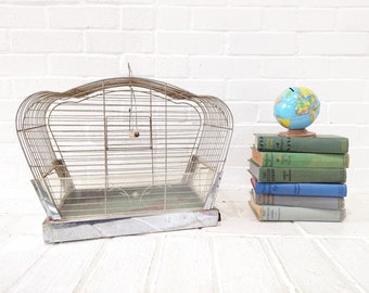Vintage Clamshell Bird Cage // Art Deco Crown Bird Cage, Rustic Decorative Hanging Tabletop Wire Bird Cage Plant Hanger 1940's Style Chrome