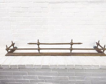 Antique Fireplace Fender // 58" Brass Railings Fence Skirt Fireplace Surround Guard, Victorian English Style Arts and Crafts Wrapped Iron