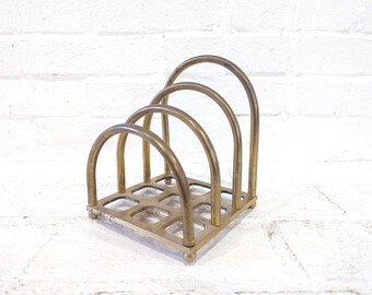 Vintage Brass Letter Holder // Brass Desk Organizer, Office Paperwork File Rack, Mail Sorter, Napkin Holder, Brass Arches Storage Rack