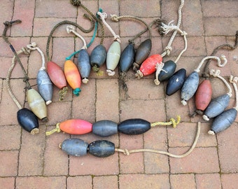 Maine Small Buoys Lot // 22 Piece Retired Lobster Buoys, Nautical Beach House Decor, Lobstering Fishing, Retired Salvaged Toggle Net Floats