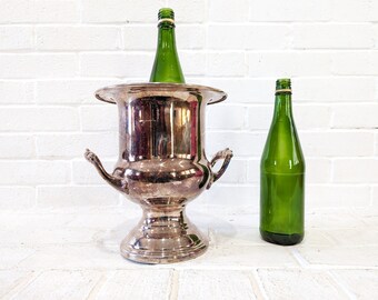 Vintage Silverplate Champagne Bucket // Wine Chiller Ice Bucket, Double Handle Trophy Urn Vase Planter, Newport Gorham Silver Plated Metal