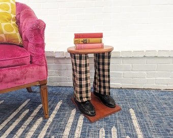 Vintage "Foot" Stool // Golfer Style Wooden Footstool End Table with Shoes and Legs, Quirky Folk Art Vintage Furniture Side Table Stand