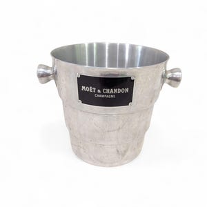 Wiaderko do szampana w stylu vintage // Wiaderko do lodu Moët & Chandon Wine Chiller, aluminiowy pojemnik na napoje, francuskie wiaderko do lodu, akcesoria barmańskie z połowy XX wieku, Francja