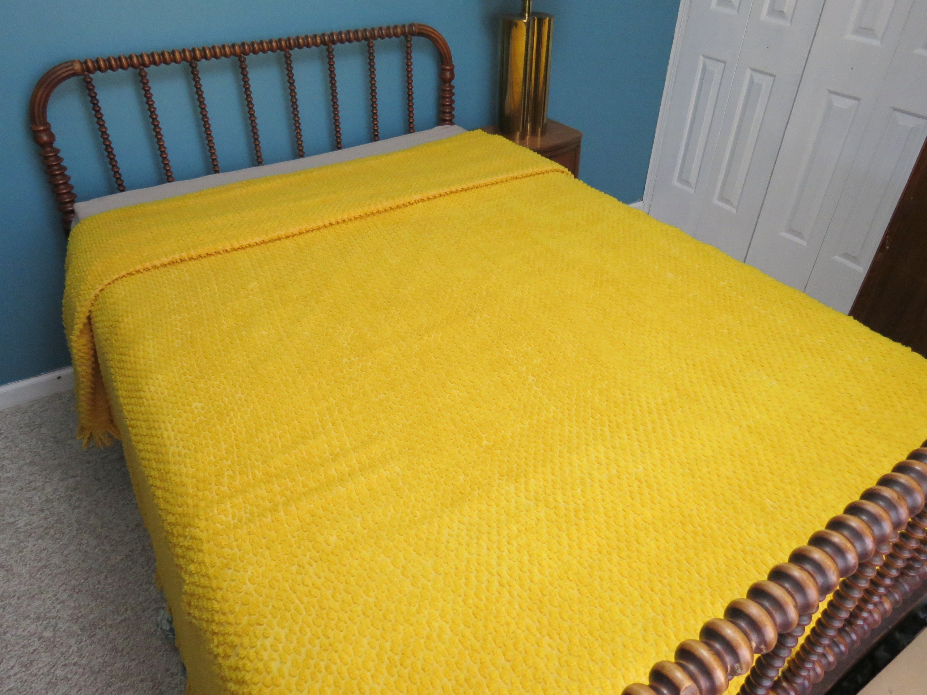 Vintage Yellow Bedspread // Chenille Dot Pattern Mustard Gold Etsy