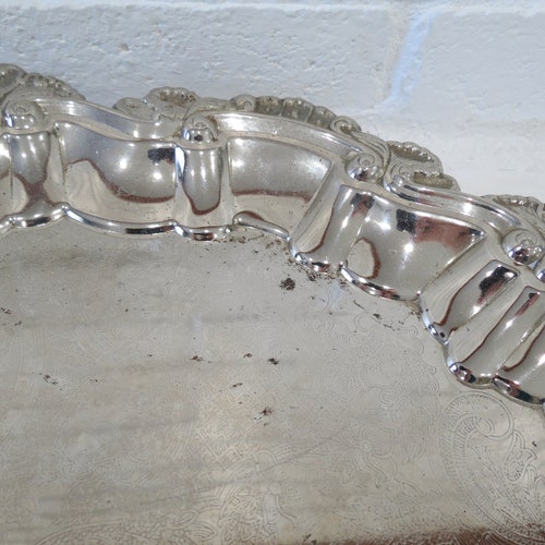 Shops Large Silver Plated Serving Tray // Vintage International Silver Company Ornate Platter Centerpiece Tarnished Patina Rustic Farmhouse 22