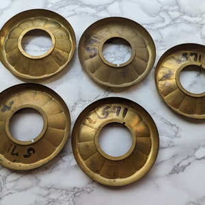 Vintage Brass Escutcheon // Medallion Design Round Brass Door Knob Backplate or Canopy, Scalloped Design Gold Metal More Available image 8